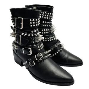 CURRENT MOOD x DOLLS KILL Rocked All Over Studded Boots Black Silver Sz 7